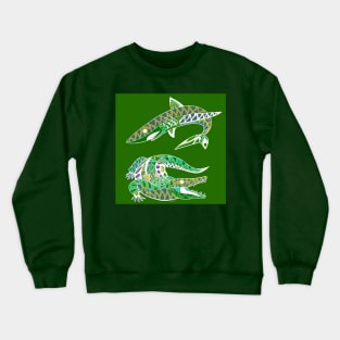 the shark and the alligator in swamp pattern fight Crewneck Sweatshirt